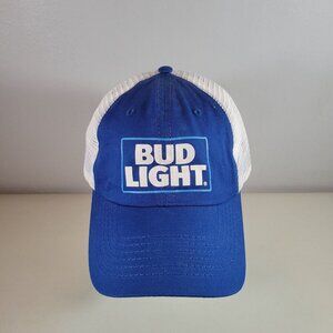 Bud Light Snapback Hat OS Blue and White Cotton/Polyester Mens Adjustable
